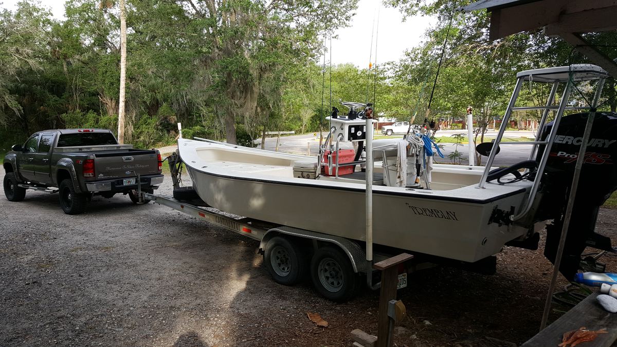 Profile view of Captain William Toney's custom 23-foot Tremblay flats boat